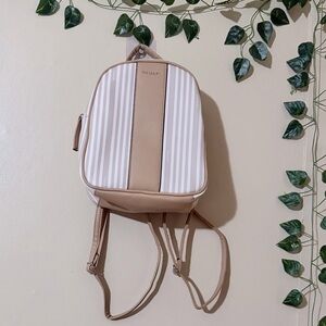 Tahari Cream and Tan Striped Backpack